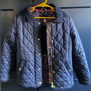 Joules Navy Quilted Kids Jacket with Floral Interior